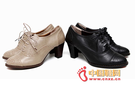 Nostalgic and elegant shoes, drilling patterns, simple retro atmosphere. Laced leather shoes