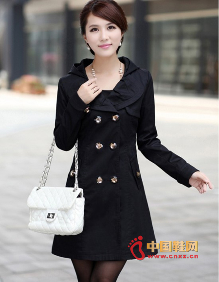 Slim hooded lace trench coat jacket, a nice double-breasted design Oh, the waist design is a perfect figure.