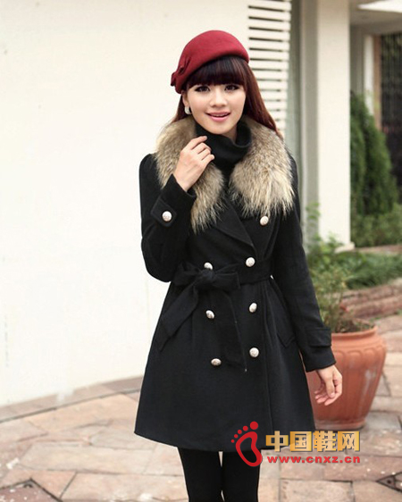 Korean Slim Fashion Long Trench Coat, Super Airy Fur Collar, With Belt