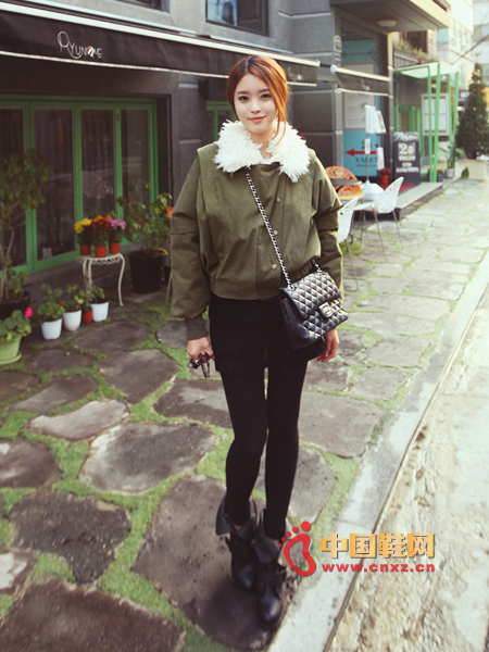 Short coat wind jacket with fur collar, thick texture of cotton clothes