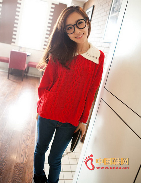 Loose bat type twist color sweater, simple and elegant design style