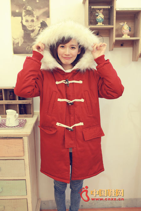 Big red color tooling style cotton jacket, loose straight version