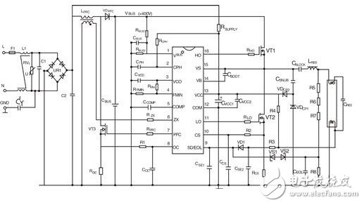 High power factor fluorescent lamp electronic ballast circuit using IRS2168D