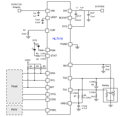 å¸Œè»å¾® 3A, 5-12Vin lithium battery fast charge management chip HL7016