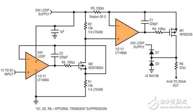 Convert 1V~5V signal to 4mA~20mA output