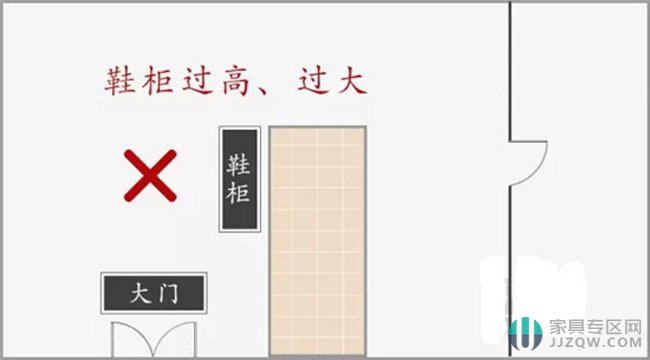 There is a particular focus on the door and the shoe cabinet. The door to the door is a taboo.