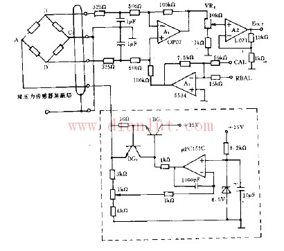 Simple amplified circuit diagram of strain gauge