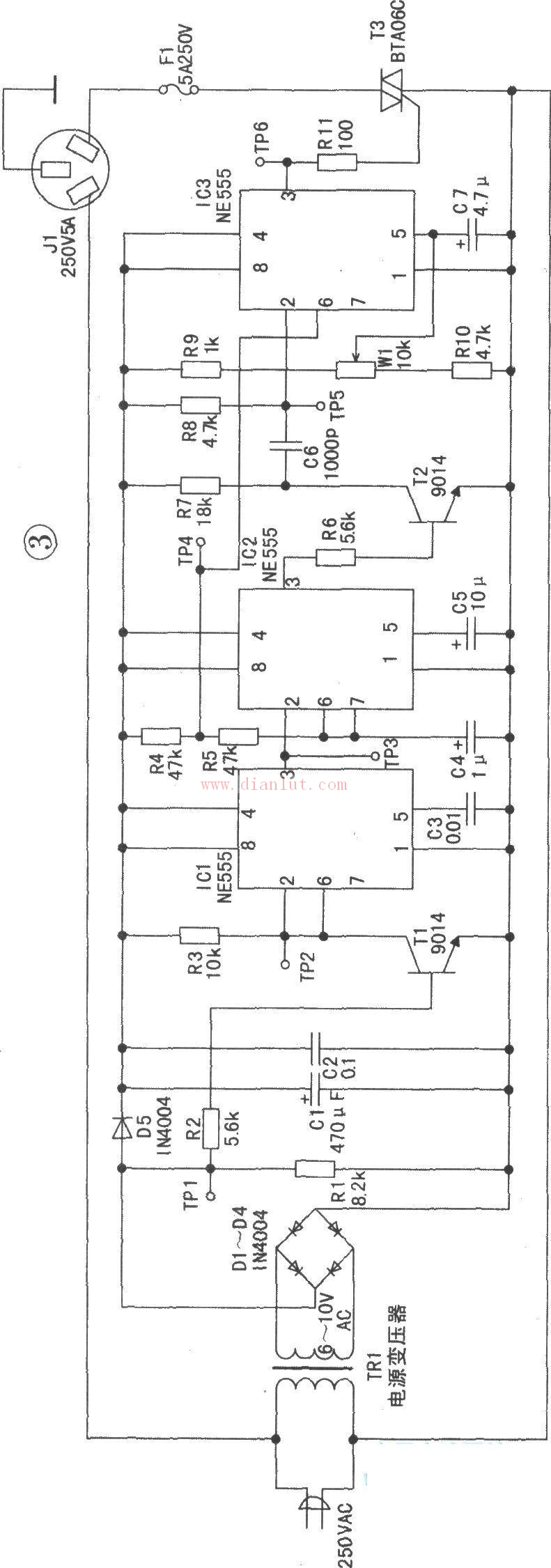 Thyristor zero-crossing trigger regulator circuit diagram