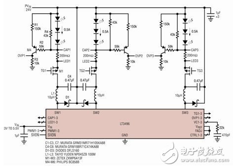 Figure 2: Triple Buck Mode LED Driver with Open LED Protection