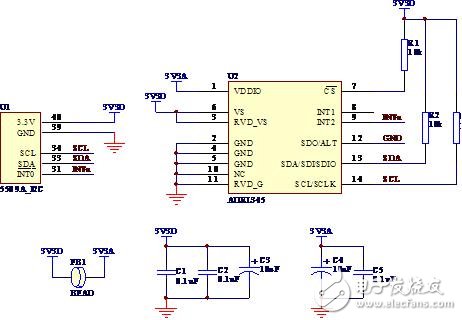 ADXL345 adopts I2C mode and tms320vc5509A interface