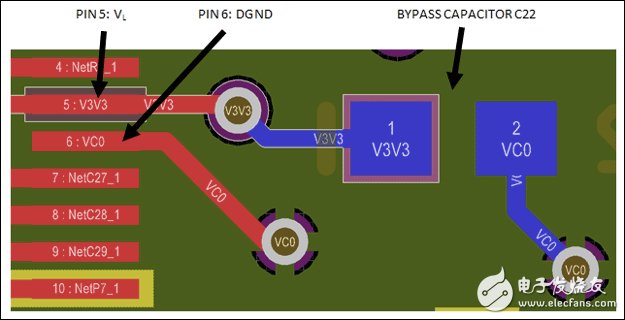 Figure 1. Example of the MAX14921 5th pin bypass capacitor.