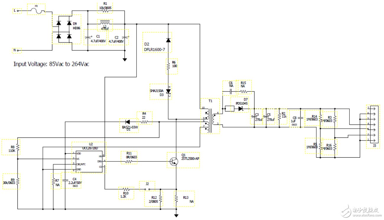 Figure 1: Schematic diagram of the 5W no-Y capacitor charger