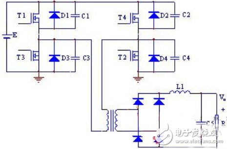 Figure 1 Schematic diagram of phase shift control full bridge conversion circuit