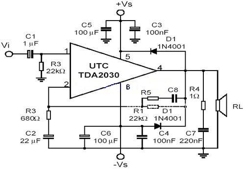 tda2003 typical power amplifier circuit diagram