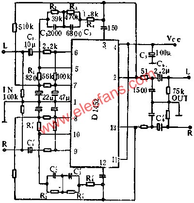 Application of the D1452 two-channel audio preamplifier circuit 