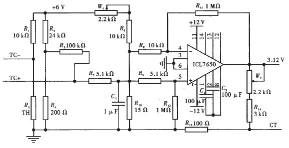 Signal amplification and temperature compensation circuit