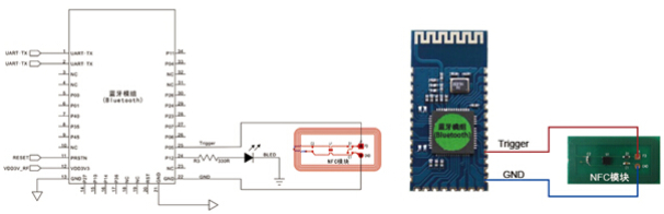 Connection diagram of NFC module with trigger function and Bluetooth module