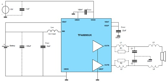 NFA's TFA TFA9890 hardware circuit block diagram of the agent of UGA