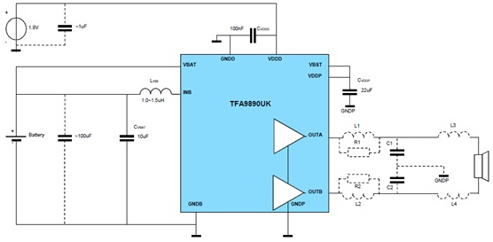 NXP's TFA TFA9890 hardware circuit block diagram of the company