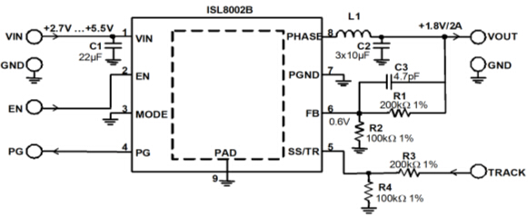 Typical application schematic of ISL8002B