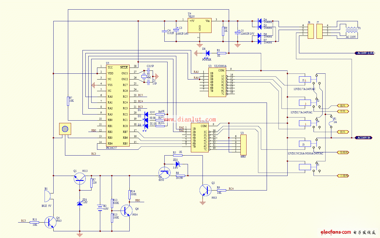Oxygen inhaler circuit composed of PIC16C57