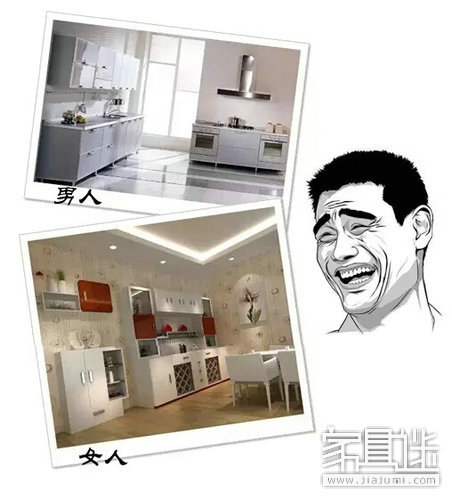 Differences between men and women buying furniture: kitchen "far kitchen" VS exclusive position