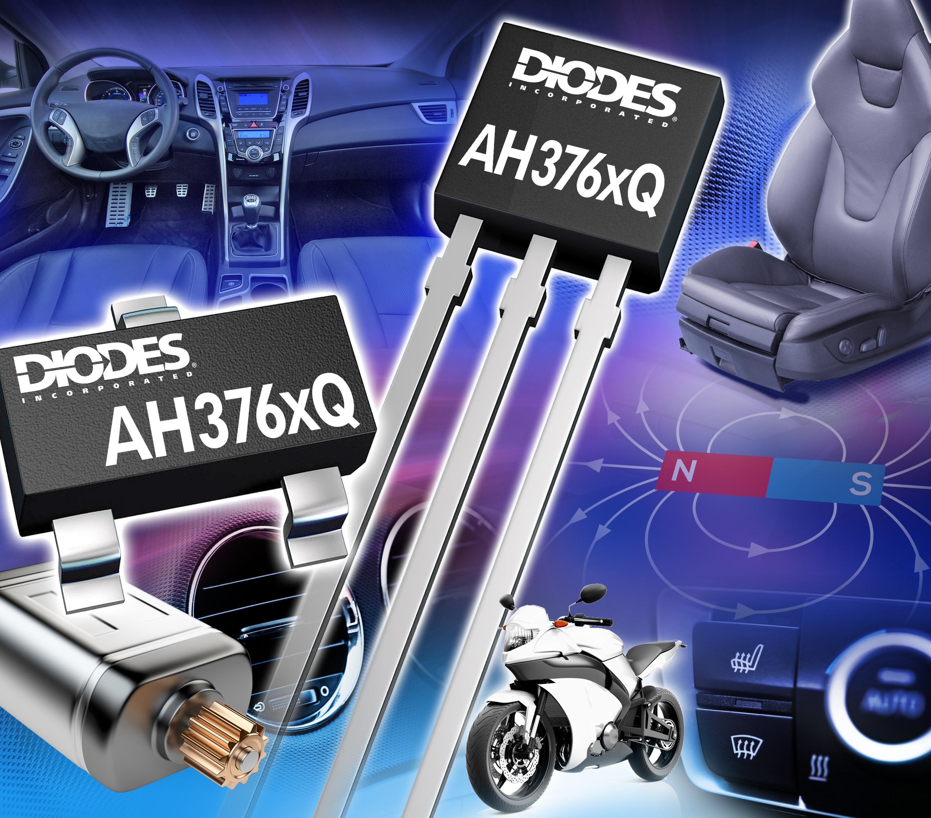 Diodes high performance automotive Hall effect latching offers a wide range of sensitivity options