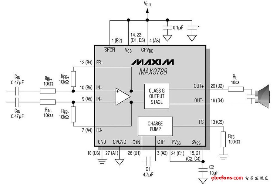 Typical ceramic speaker application circuit using MAX9788