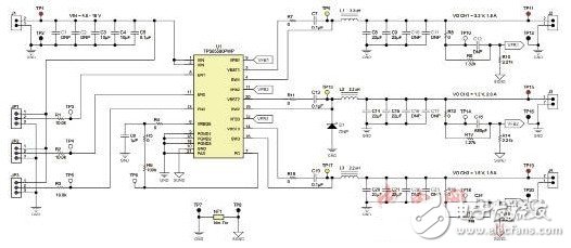 Three-channel synchronous buck converter reference design based on TPS65580