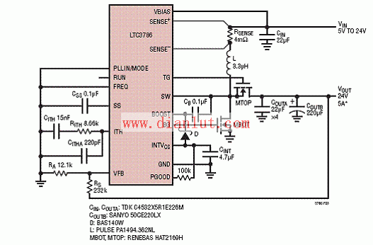 LTC3786 high efficiency 24V boost converter circuit