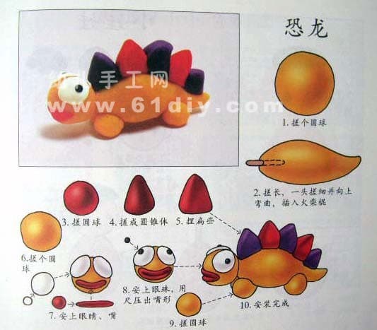 Children's color mud making - small dinosaur