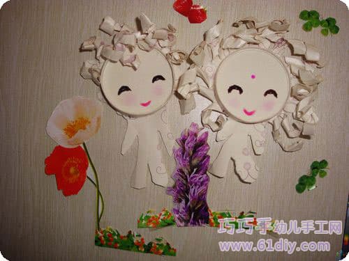 Children's small handmade - paper cup tearing doll