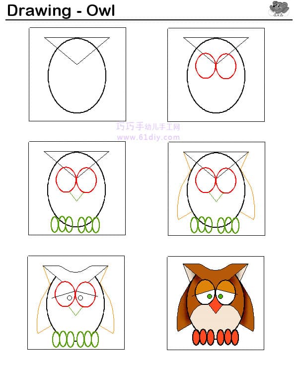 Owl's drawing steps