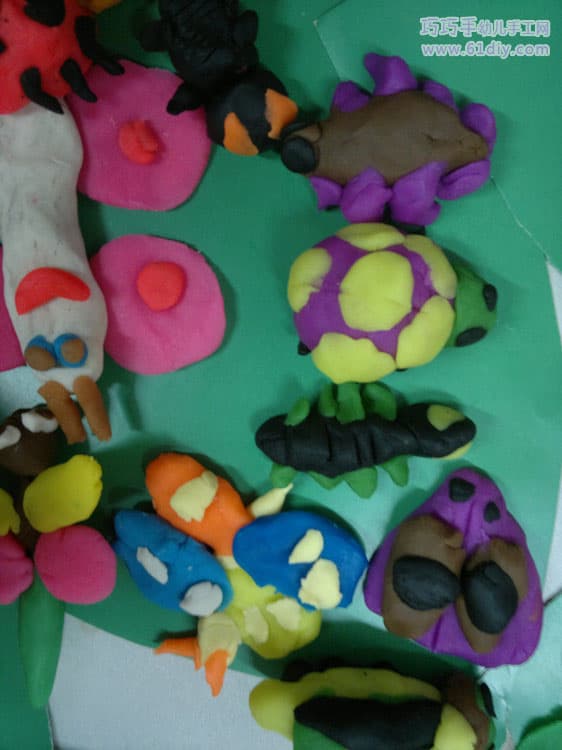 Insects made by children (color mud handmade)