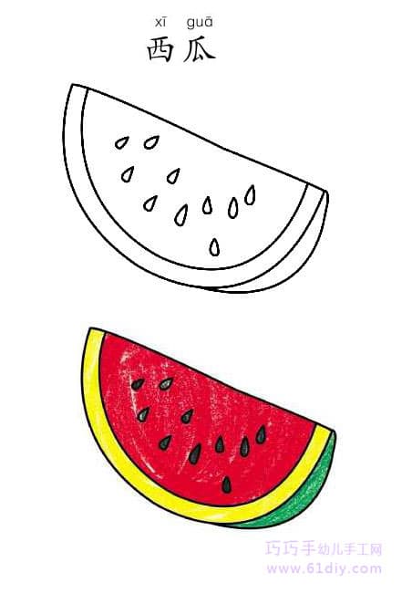 Watermelon stick figure and coloring (fruit)
