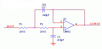 Low Pass Active Filter for 10 kHz cutoff (from National Semiconductor Application Note 31)