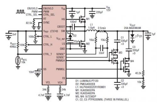 24V/20A LED driver with switched output capacitor