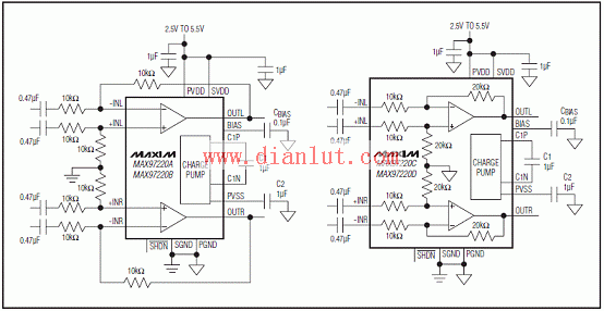 MAX97220 Differential Input Headphone Amplifier Application Circuit