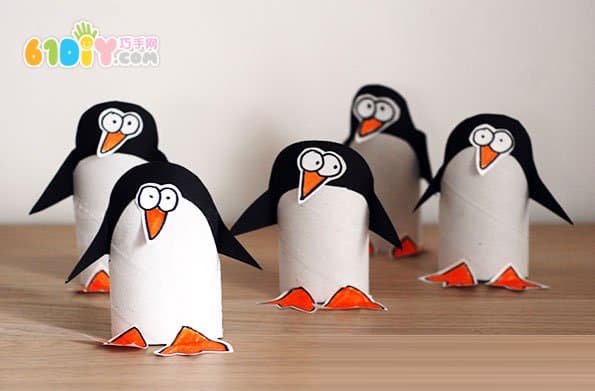 Roll paper core hand-made cute little penguin