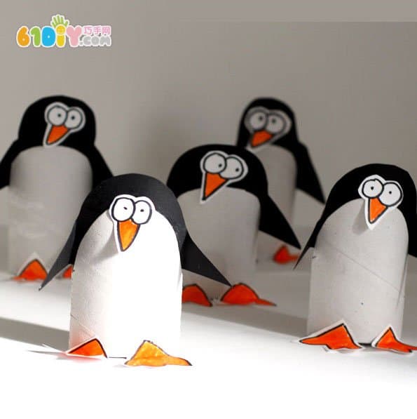 Roll paper core hand-made cute little penguin