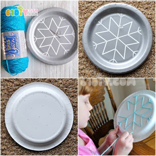 Children use paper plates to make snowflakes