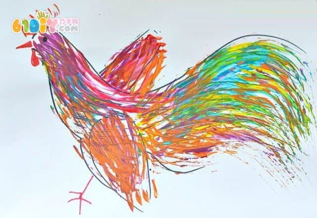 Child creative painting fork painting big cock