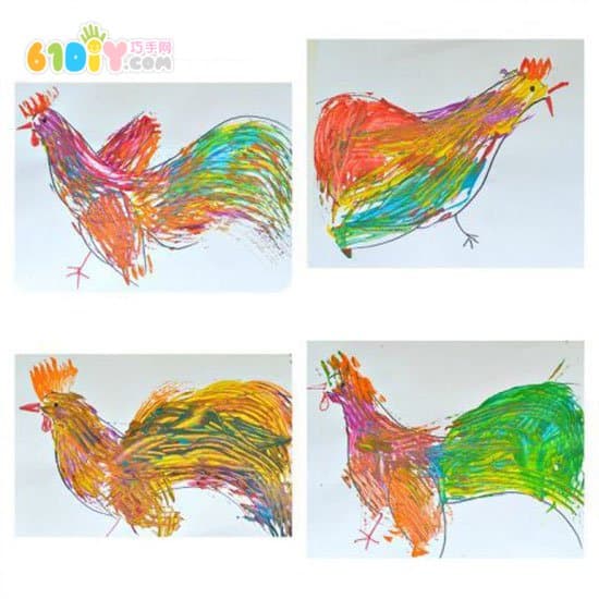 Child creative painting fork painting big cock