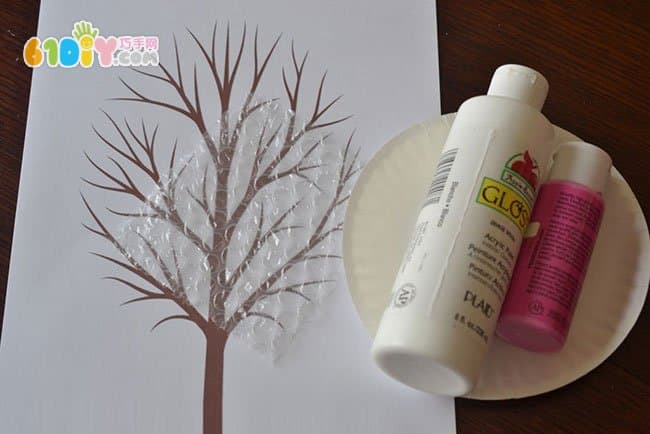 Spring children creative painting peach tree