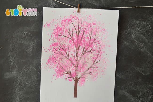 Spring children creative painting peach tree