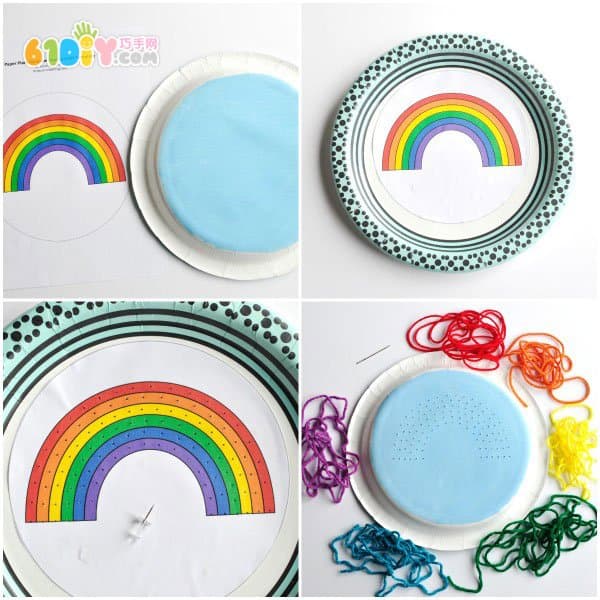 Wool handmade paper plate rainbow decorative painting