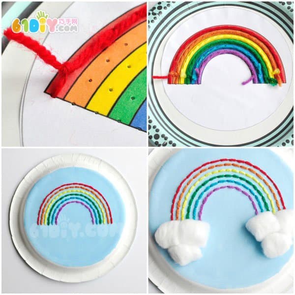 Wool handmade paper plate rainbow decorative painting