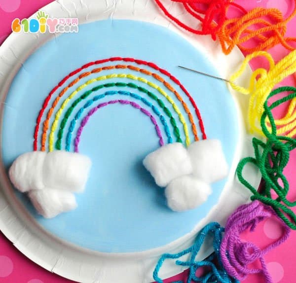 Wool handmade paper plate rainbow decorative painting