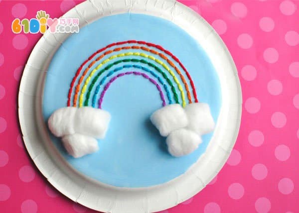 Wool handmade paper plate rainbow decorative painting