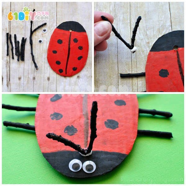 Waste cardboard branches making spring ladybug